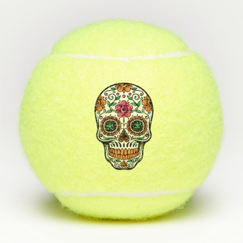 Green Eyes Colorful Sugar Skull Tennis Balls