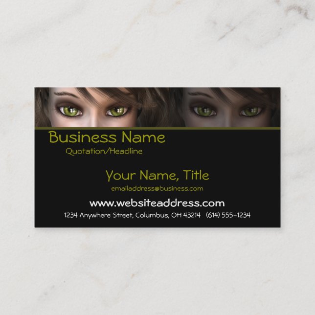 Green Eyes D1 - Fantasy Business Cards (Front)