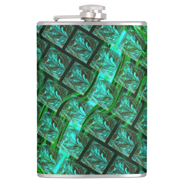 'Green eyes in grid', scratched and blurred  Flask (Front)