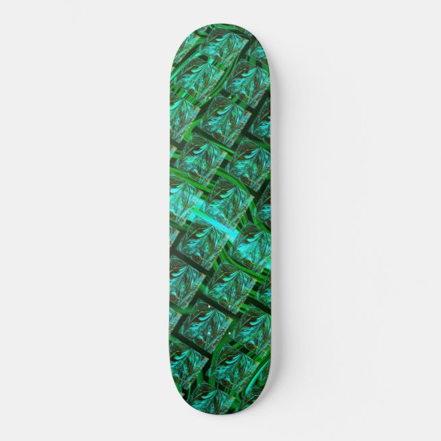 'Green eyes in grid', scratched and blurred  Skateboard (Front)