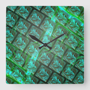 'Green eyes in grid', scratched and blurred Square Wall Clock