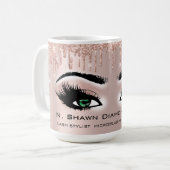 Green Eyes Rose Sparkly Glitter Drips Make Lashes Coffee Mug (Front Left)
