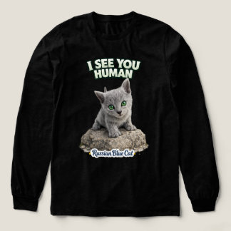 Green Eyes Russian Blue Kitten – I See You Human Tri-Blend Shirt