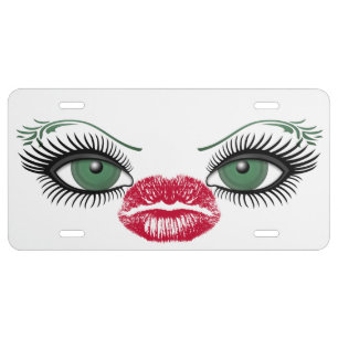 Green Eyes With Red Lips License Plate
