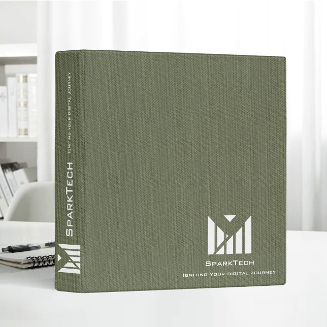 Green Fabric Texture Elegant Monogram Logo Custom 3 Ring Binder (Creator Uploaded)