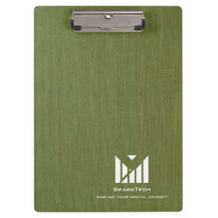 Green Fabric Texture Elegant Monogram Logo Custom Clipboard