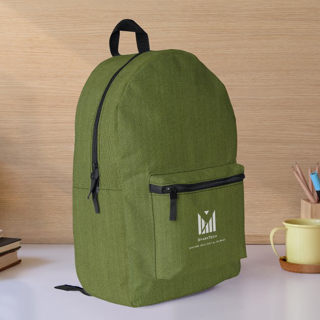 Green Fabric Texture Elegant Monogram Logo Custom Printed Backpack (Creator Uploaded)