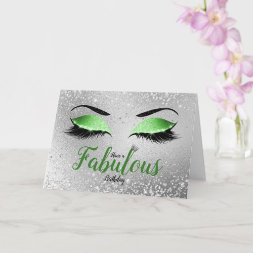Green Fabulous Glitter Eyes Standard Birthday Card