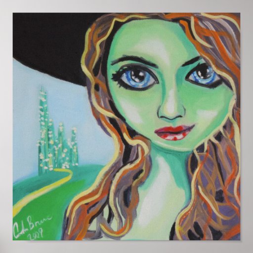 Green face witch with big blue eyes Gordon Bruce Poster | Zazzle