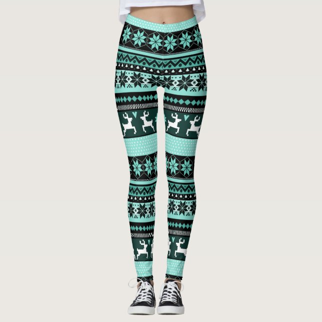 Green Fair Isle Pattern Leggings (Front)