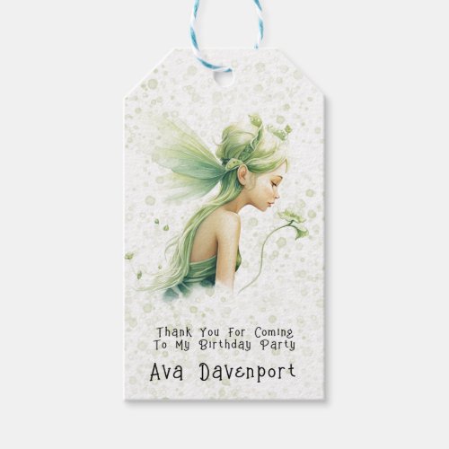 Green Fairy Alcohol Ink Girl Birthday Thank You Gift Tags