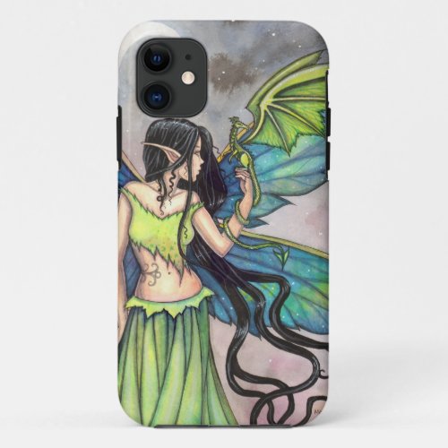 Green Fairy and Dragon Fantasy Art iPhone 11 Case