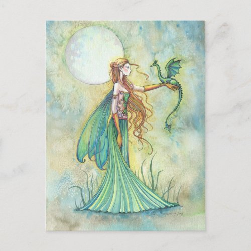 Green Fairy and Dragon Fantasy Art Postcard