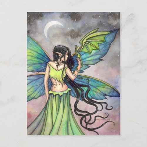 Green Fairy and Dragon Fantasy Art Postcard