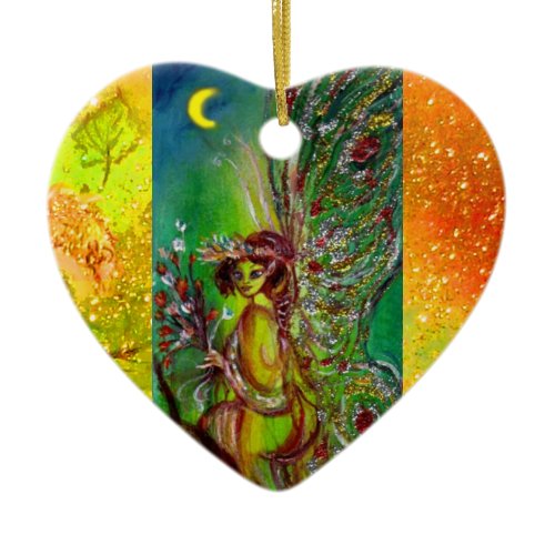 GREEN FAIRY /BUTTERFLY PLANT ,FLORAL GOLD SPARKLES CERAMIC ORNAMENT