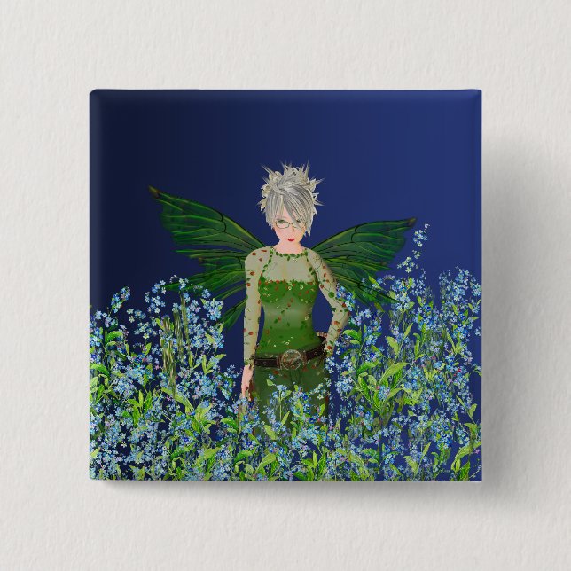 Green Fairy - Forget-Me-Not Pinback Button (Front)