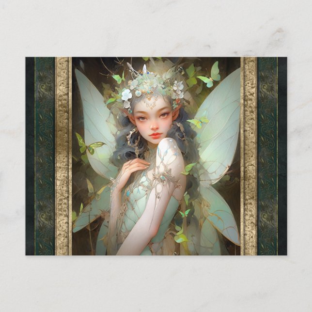 Green Fairy Girl Fantasy Art Postcard (Front)