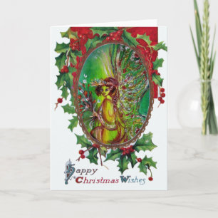 GREEN FAIRY Happy Christmas Wishes Holiday Card