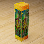 GREEN FAIRY IN GOLD SPARKLES WINE BOX<br><div class="desc">Whimsical, colorful vibrant watercolor painting with golden and silver foil in yellow, green, red colors , </div>