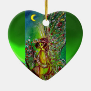 GREEN FAIRY IN THE MOONLIGHT Emerald Gemstone Ceramic Ornament
