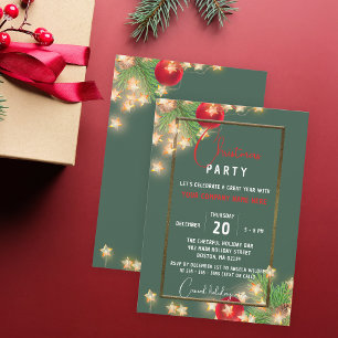Green Fairy Lights Corporate Holiday Party Invitation