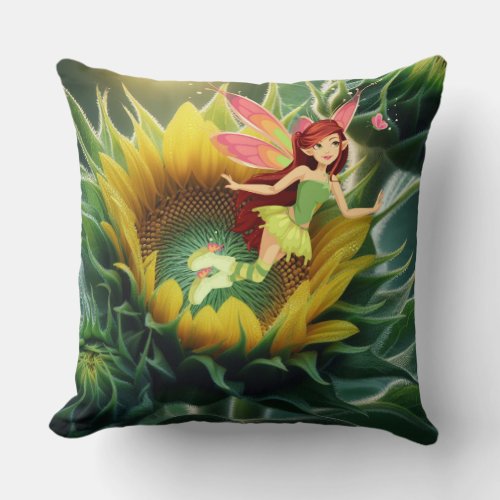 green fairy throw pillow