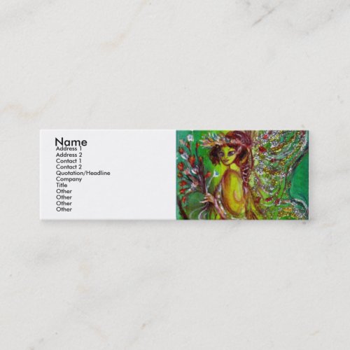 GREEN FAIRY WITH GOLD FLORAL SPARKLES IN MOONLIGHT MINI BUSINESS CARD