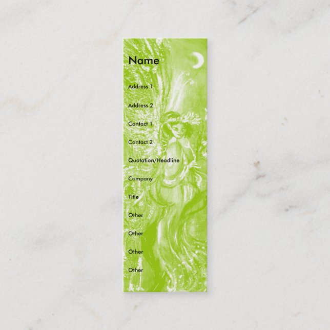 GREEN FAIRY WITH GOLD FLORAL SPARKLES IN MOONLIGHT MINI BUSINESS CARD (Front)