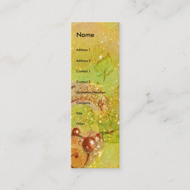 GREEN FAIRY WITH GOLD FLORAL SPARKLES IN MOONLIGHT MINI BUSINESS CARD (Front)