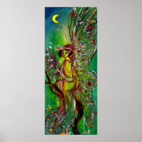 GREEN FAIRY WITH GOLD SPARKLES IN MOONLIGHT POSTER