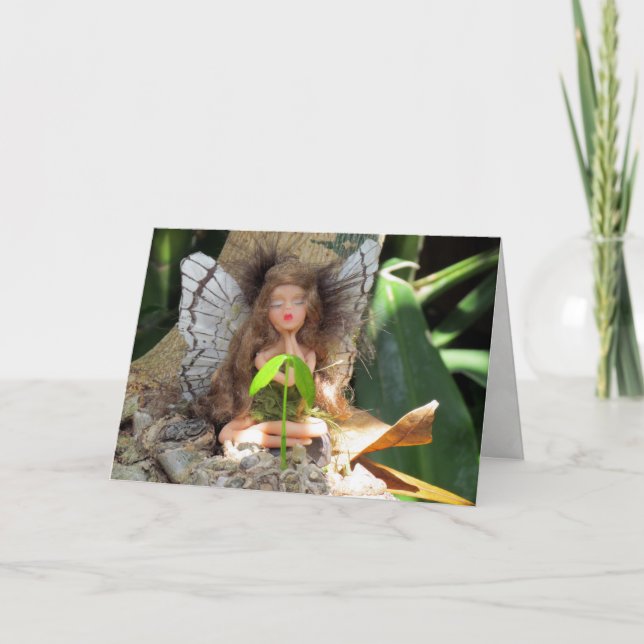 Green Fairy with Seedling Birthday Card (Front)