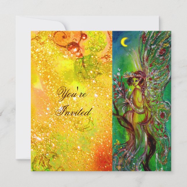 GREEN FAIRY yellow blue red silver Invitation (Front)