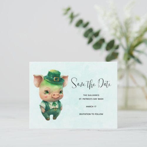 Green Fairytale Pig in Fancy Attire Save the Date Invitation Postcard