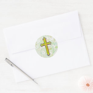 Green Faith Cross Vintage Style Sticker