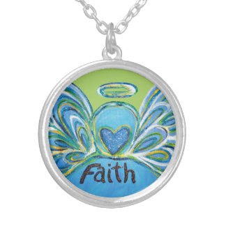 Green Faith Guardian Angel Words Sterling Necklace