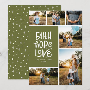 Green faith hope love multiple Photo Holiday Card