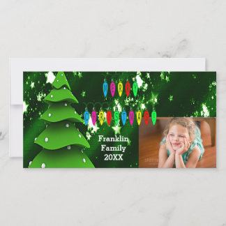 Green Fake Christmas Tree and Lights Photo Card