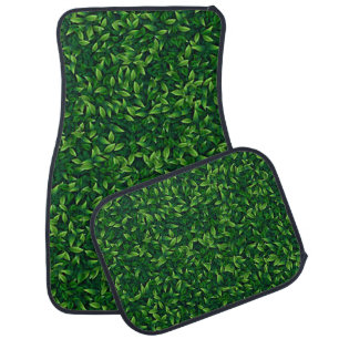 Green Fake Grass Print Car Mat Set of 4