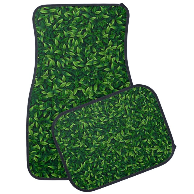 Green Fake Grass Print Car Mat Set of 4 (Set)