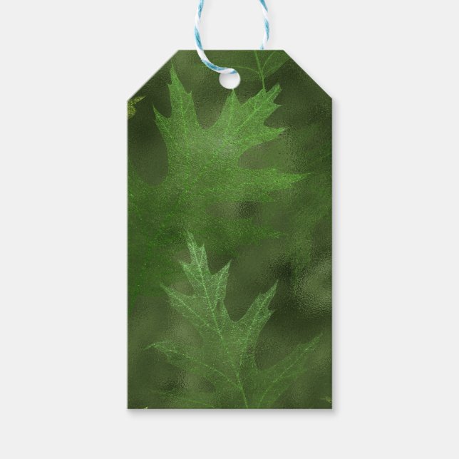 GREEN FALL AUTUMN LEAVES GIFT TAGS (Front)