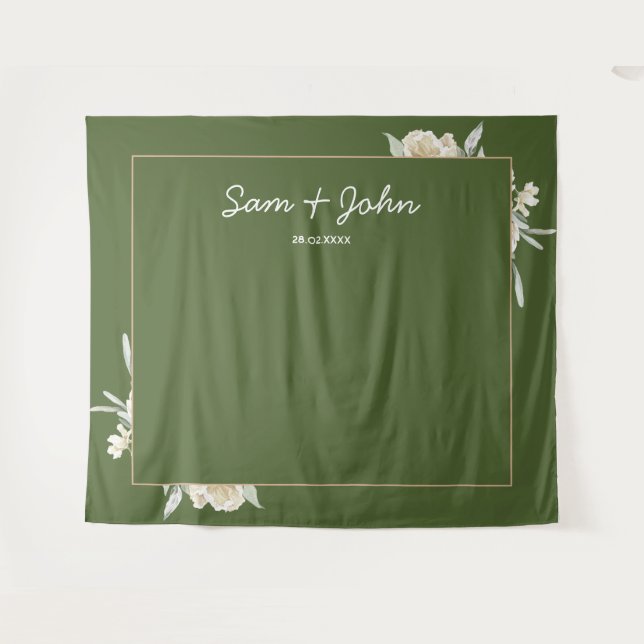 Green Fall Autumn Wedding Photo Booth Backdrop (Front (Horizontal))