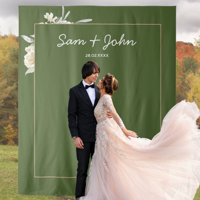 Green Fall Autumn Wedding Photo Booth Backdrop (Simple Autumn Leaves green Wedding Backdrop Tapestry with greenery watercolor floral
)