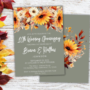 Green Fall Floral 10th Wedding Anniversary  Invitation