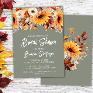 Green Fall Floral Bridal Shower Invitation