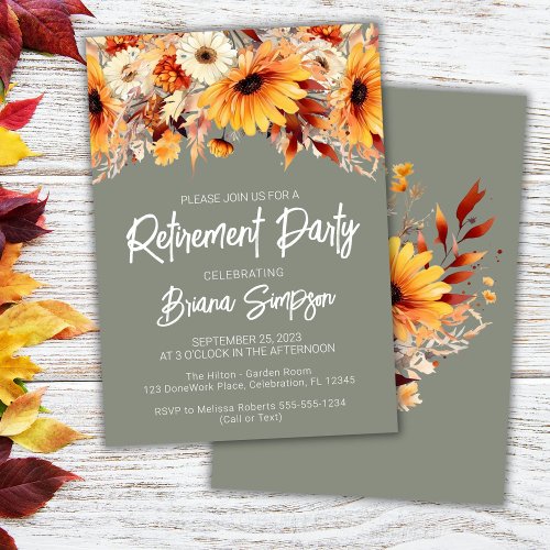 Green Fall Floral Retirement Invitation