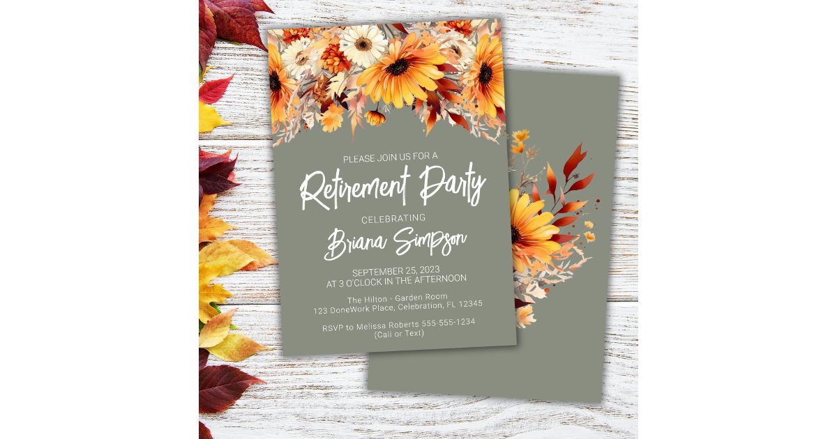 Green Fall Floral Retirement Invitation | Zazzle