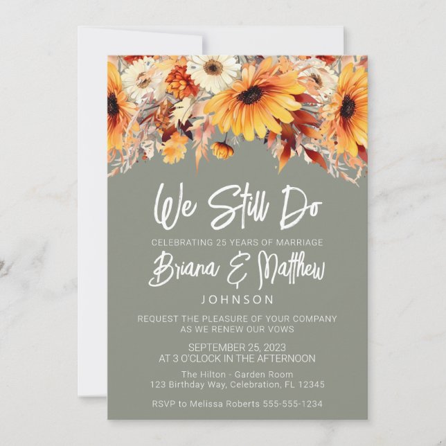 Green Fall Floral Wedding Vow Renewal Invitation (Front)