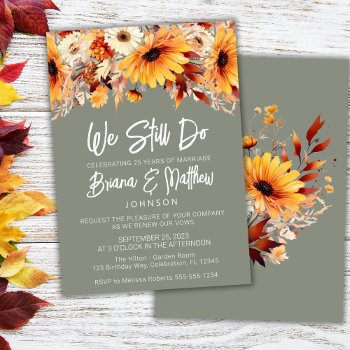 Green Fall Floral Wedding Vow Renewal Invitation by WittyPrintables at Zazzle