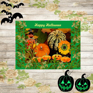 Green Fall Foliage Scarecrow Pumpkin Halloween sp Cards