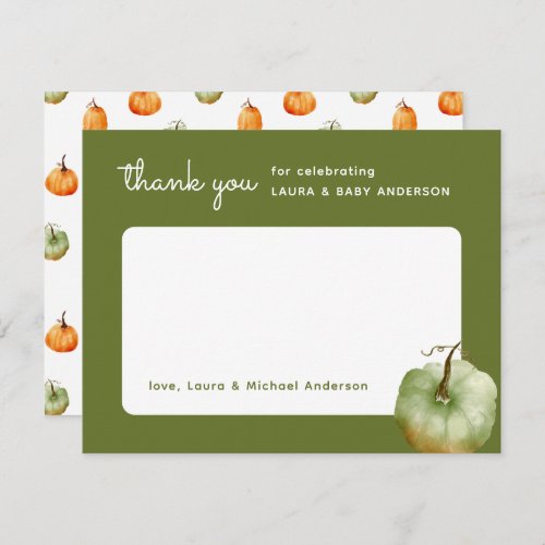 Green Fall Pumpkin Baby Shower Thank You Card
